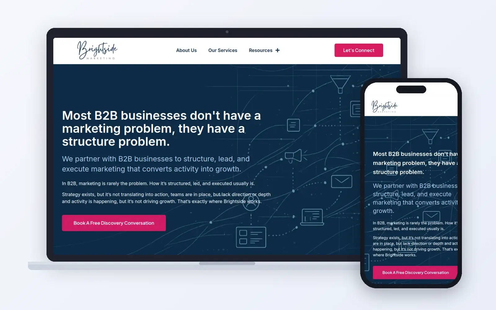 Brightside Marketing website shown on laptop and phone