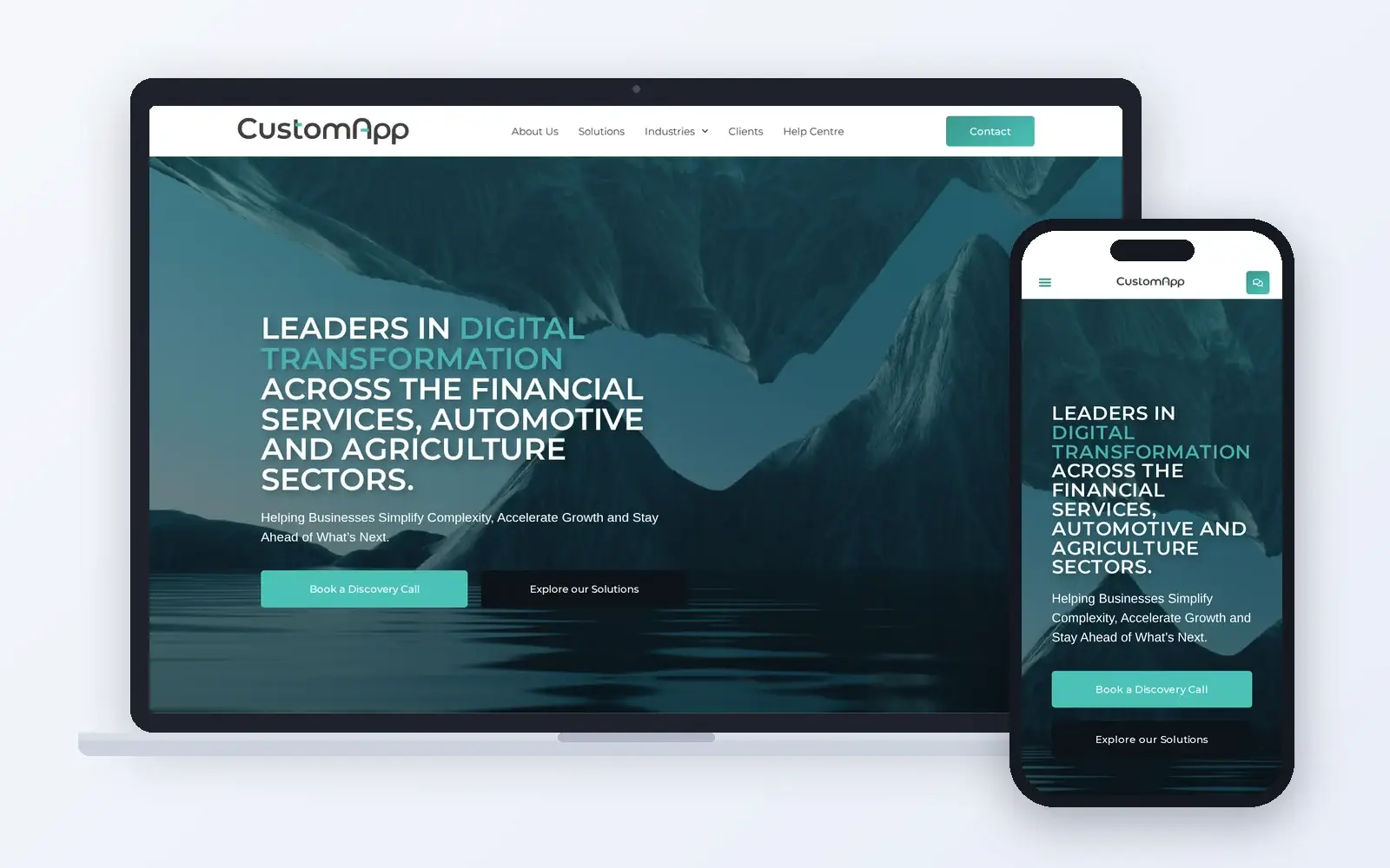 CustomApp website shown on laptop and phone