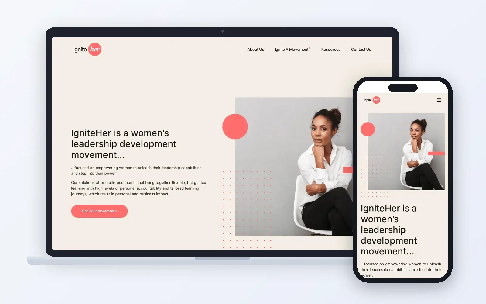 IgniteHer website shown on laptop and phone