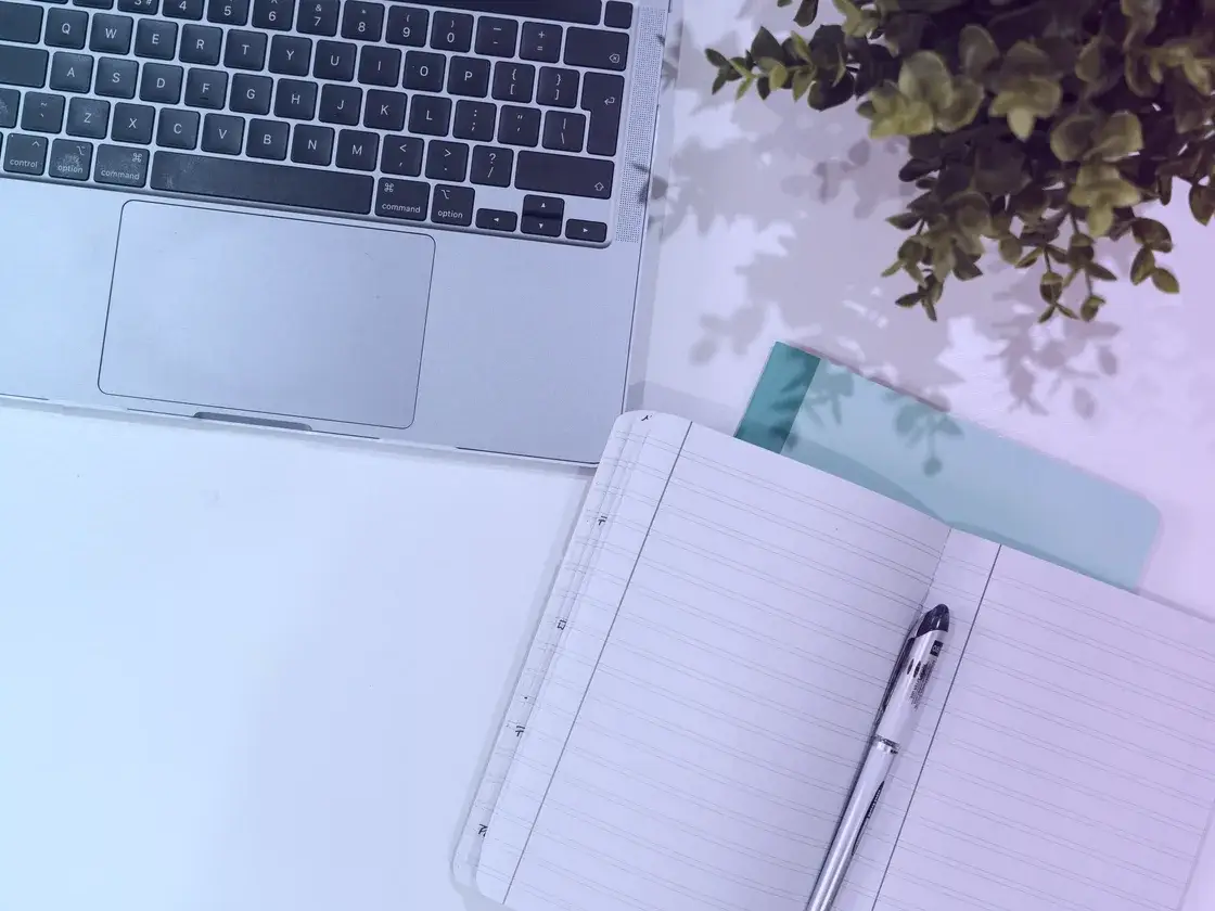 Person working on a laptop in a calm workspace